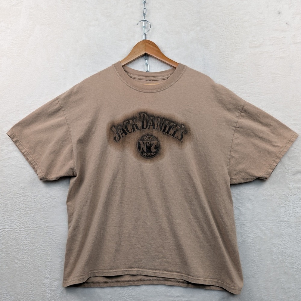 VTG Jack Daniel's T-Shirt Men's XL Tan Old No. 7 Whiskey Biker Americana Y2K